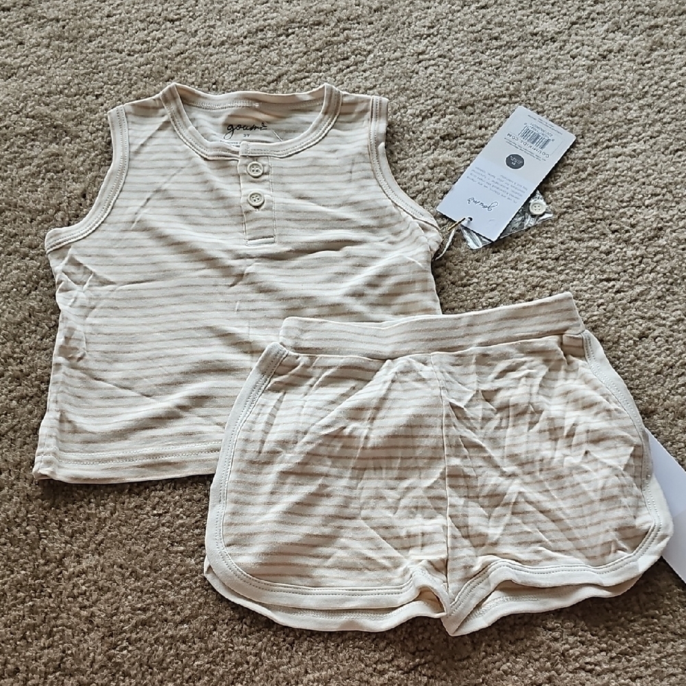 Goumi Kids Bamboo Striped Tank Top And Shorts Set Size 2T Tan